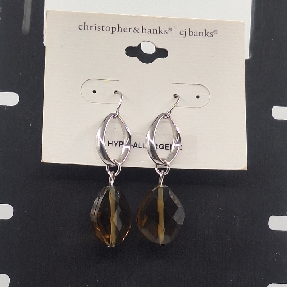 Christopher & Banks Silver Tone and Brown Dangling Earrings